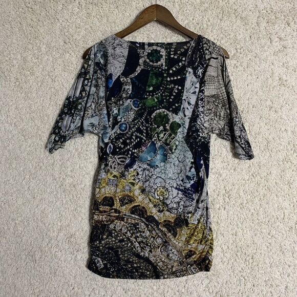 Le Galeriste Top Womens XS Multicolor 3/4 Sleeve Jewel Graphic Artwear Shirt - Picture 3 of 8